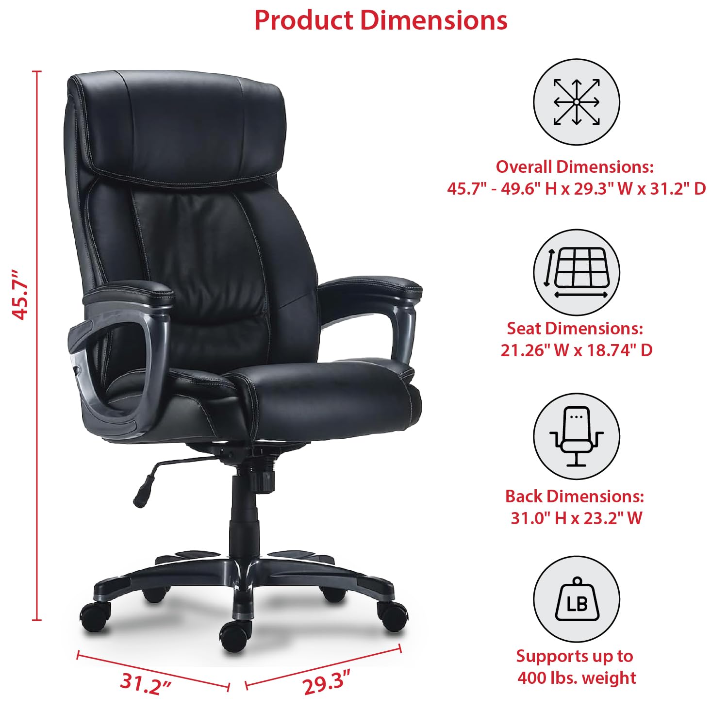 Staples Lockland Managers Chair - Big & Tall Bonded Leather Office Chair with Adjustable Height & Metal Frame - Ergonomic Desk Chair for Work or Gaming - Perfect for Home Office & Professional Workspaces