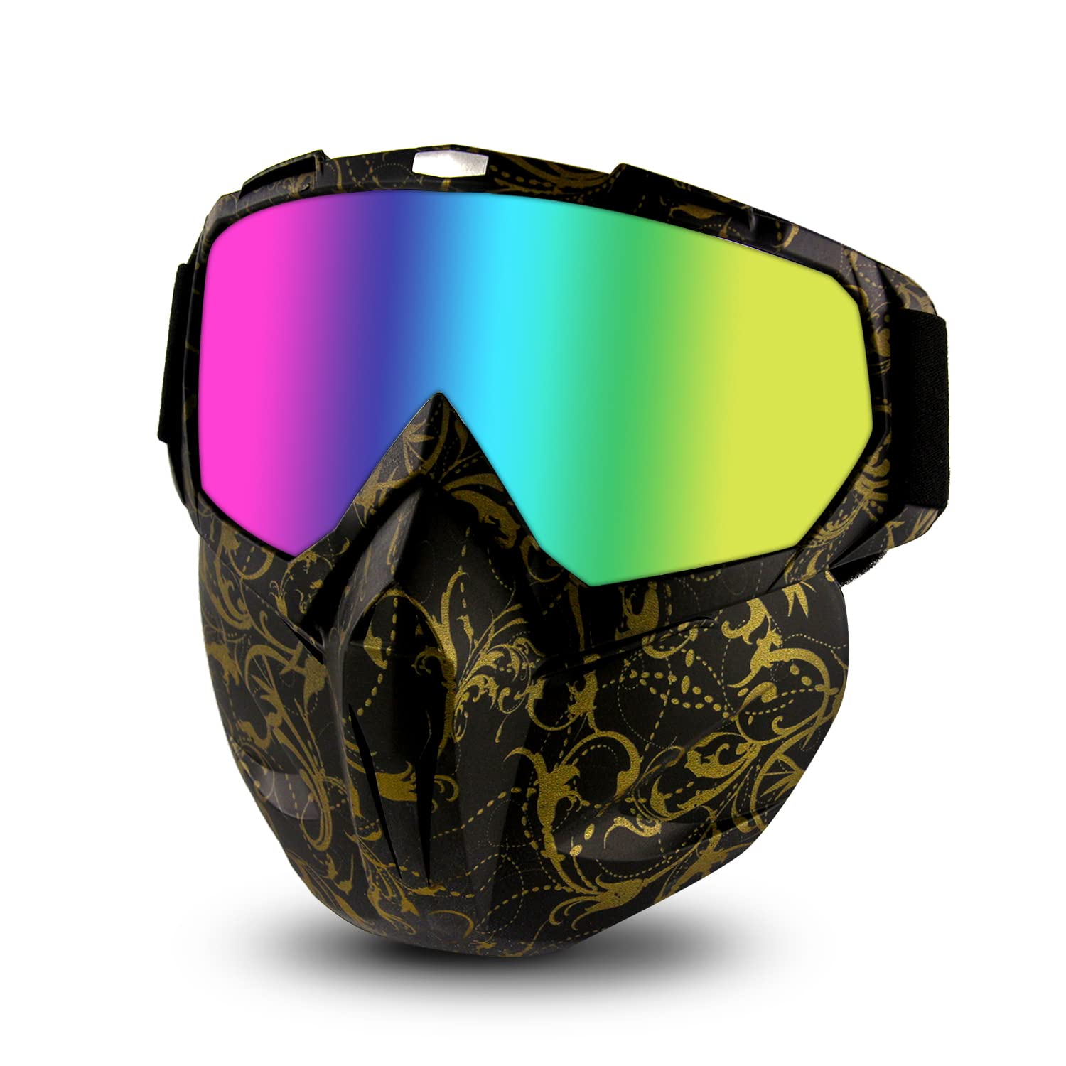 BOROLA Tactical Mask - Retro Motorcycle Goggles with Removable UV400 Face Shield, Safety Goggles for Nerf Elite & Rival Toy Gun Games, Airsoft, Paintball & Outdoor Sports (Golden Pattern) - Perfect for Cosplay, Motorcycle Riding & Tactical Training