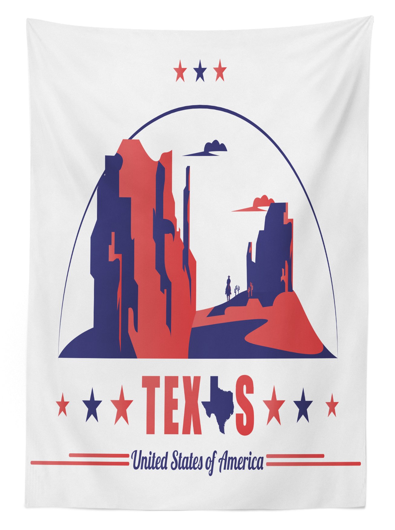 Ambesonne Texas Star Outdoor Tablecloth - Texas State Map with Cowboy Silhouette & Desert Canyon Design - Washable Picnic Table Cover 58x104 Inches - Indigo & Dark Coral - Perfect for BBQs, Camping & Outdoor Dining