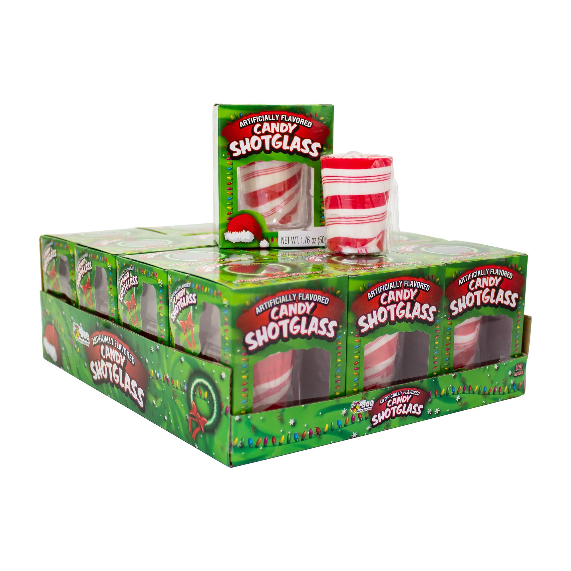 12-Piece Swirled Red & White Peppermint Candy Shot Glasses Set - Fun Holiday Party Cups for Christmas, New Year & Cocktail Celebrations