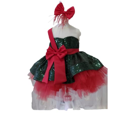 Christmas Red Birthday Dress for Baby Girls - Elegant Sleeveless Floral Tutu Gown with Short Sleeves | Holiday Party, Wedding, Photo Shoot & Special Occasion Outfit