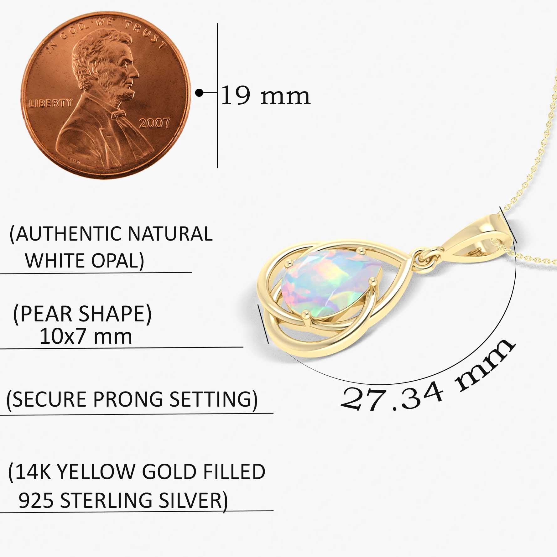 Natural White Opal Pear-Shaped Solitaire Pendant Necklace - Elegant 18K Gold Chain for Women, Perfect for Weddings, Anniversaries & Special Occasions