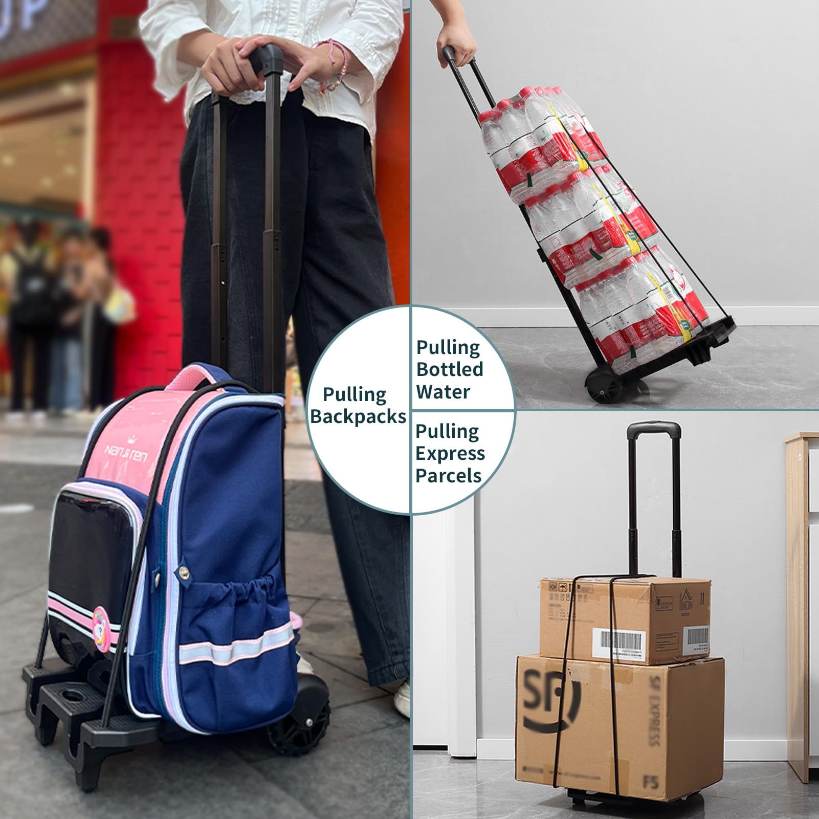 Portable Folding Luggage Cart - Heavy Duty Hand Truck with 2 Elastic Straps for Travel, Office, Moving & Shopping | Perfect for Backpacks, Suitcases & Groceries