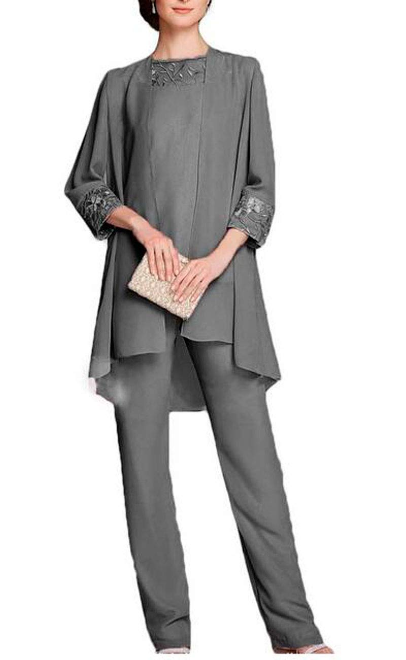 3-Piece Chiffon Mother of the Bride Pantsuit with Elegant Embroidery - Floor-Length Formal Wedding Outfit for Women | Perfect for Weddings, Receptions & Special Occasions
