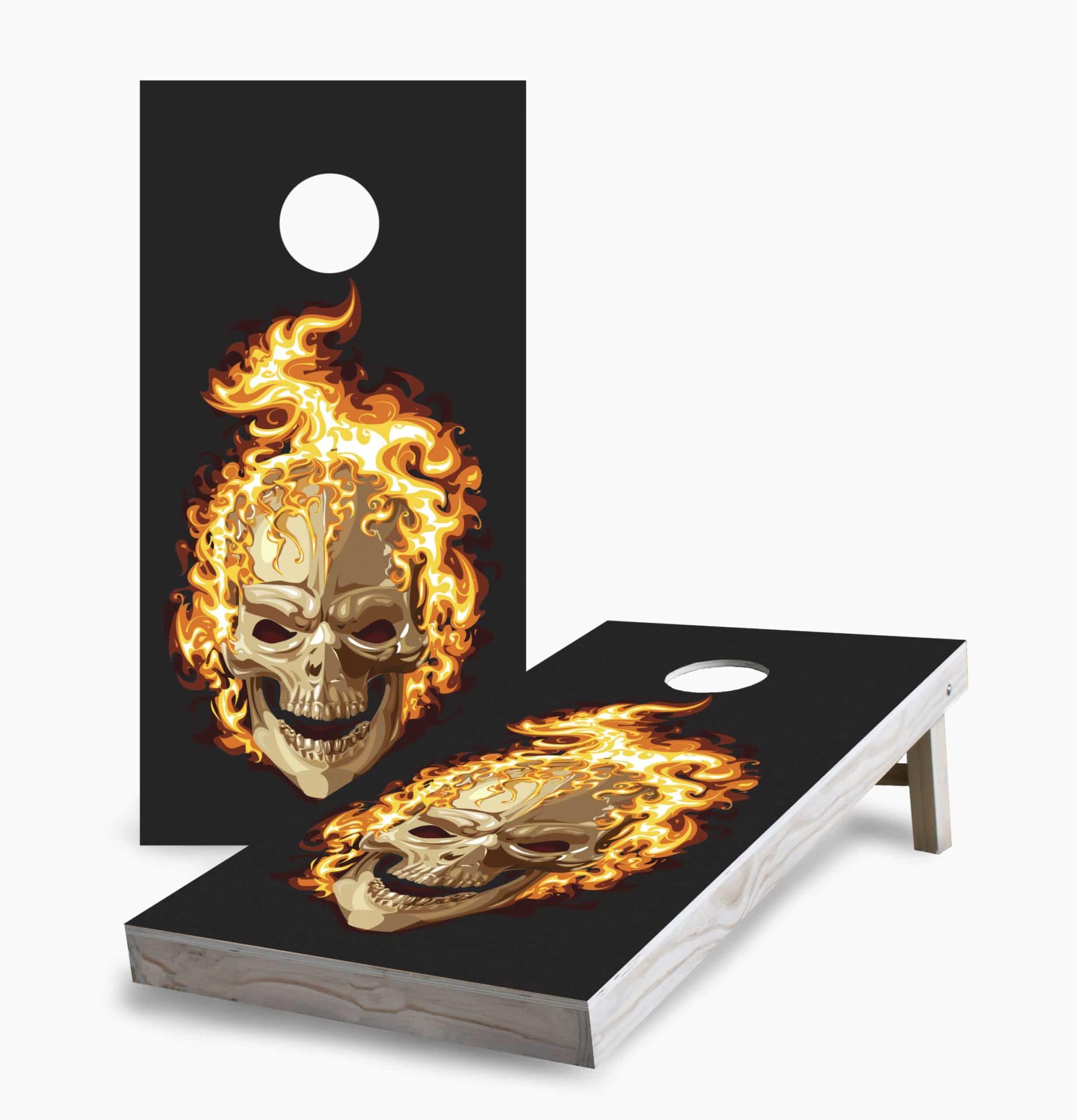 Flaming Skull Cornhole Game Set with 2 Boards & 8 Bags - Premium Outdoor Toss Game for Backyard, Tailgating, and Parties - American Corn Hole Accessories Included