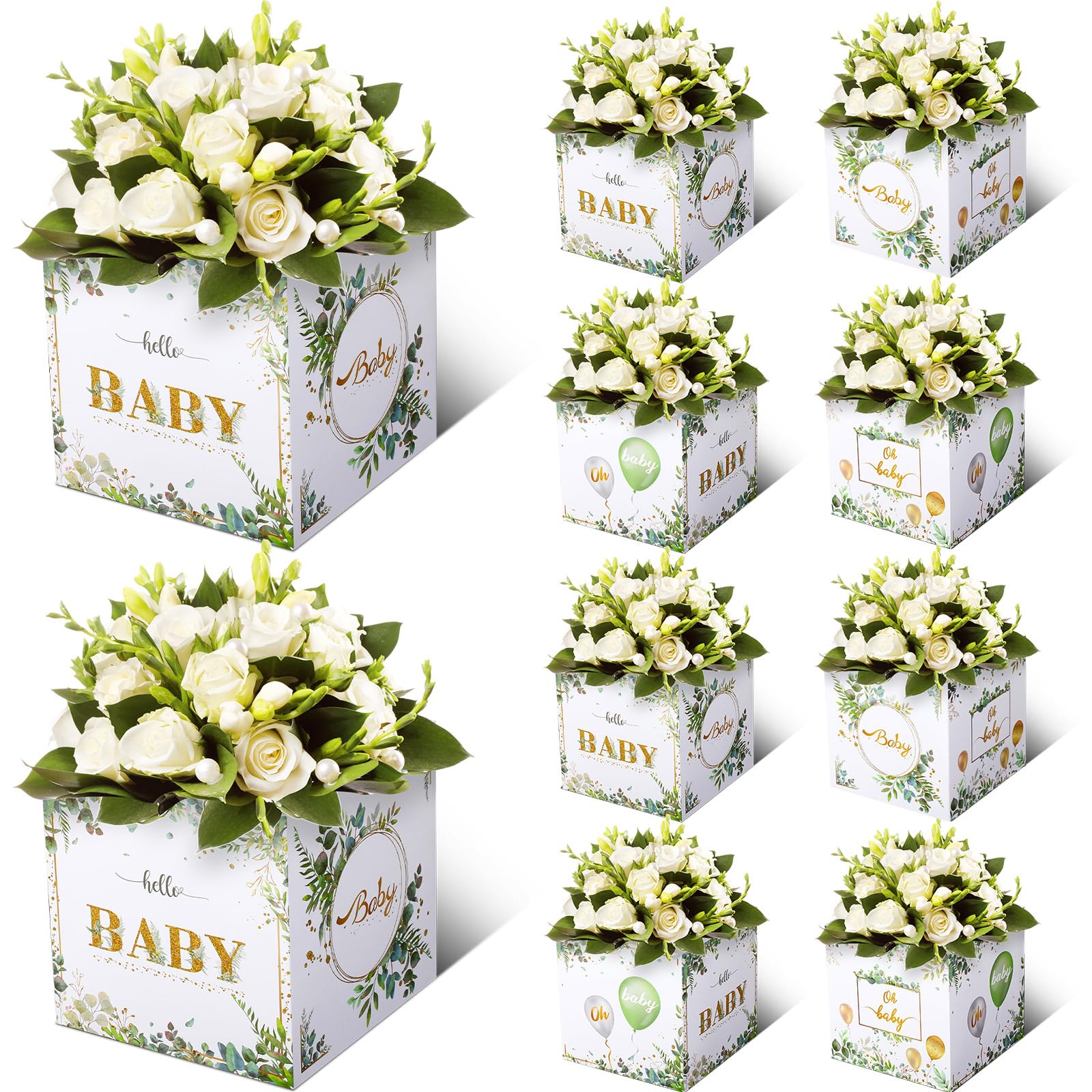 Floral Baby Shower Centerpieces - 6 Pcs Greenery Flower Boxes for Table Display, Gender Reveal Party Decorations (Girls/Boys/Birthday) - Perfect for Baby Showers, Bridal Showers & Wedding Decor
