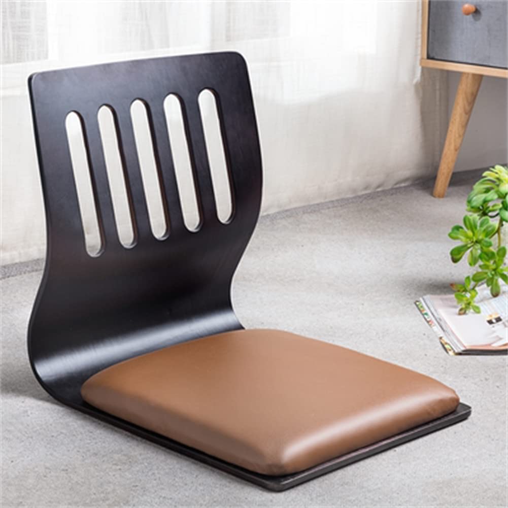 Premium Solid Wood Gaming Chair - Ergonomic Floor Seating with Back Support, Black Leather - Perfect for Living Room, Bay Window, Meditation & Relaxation