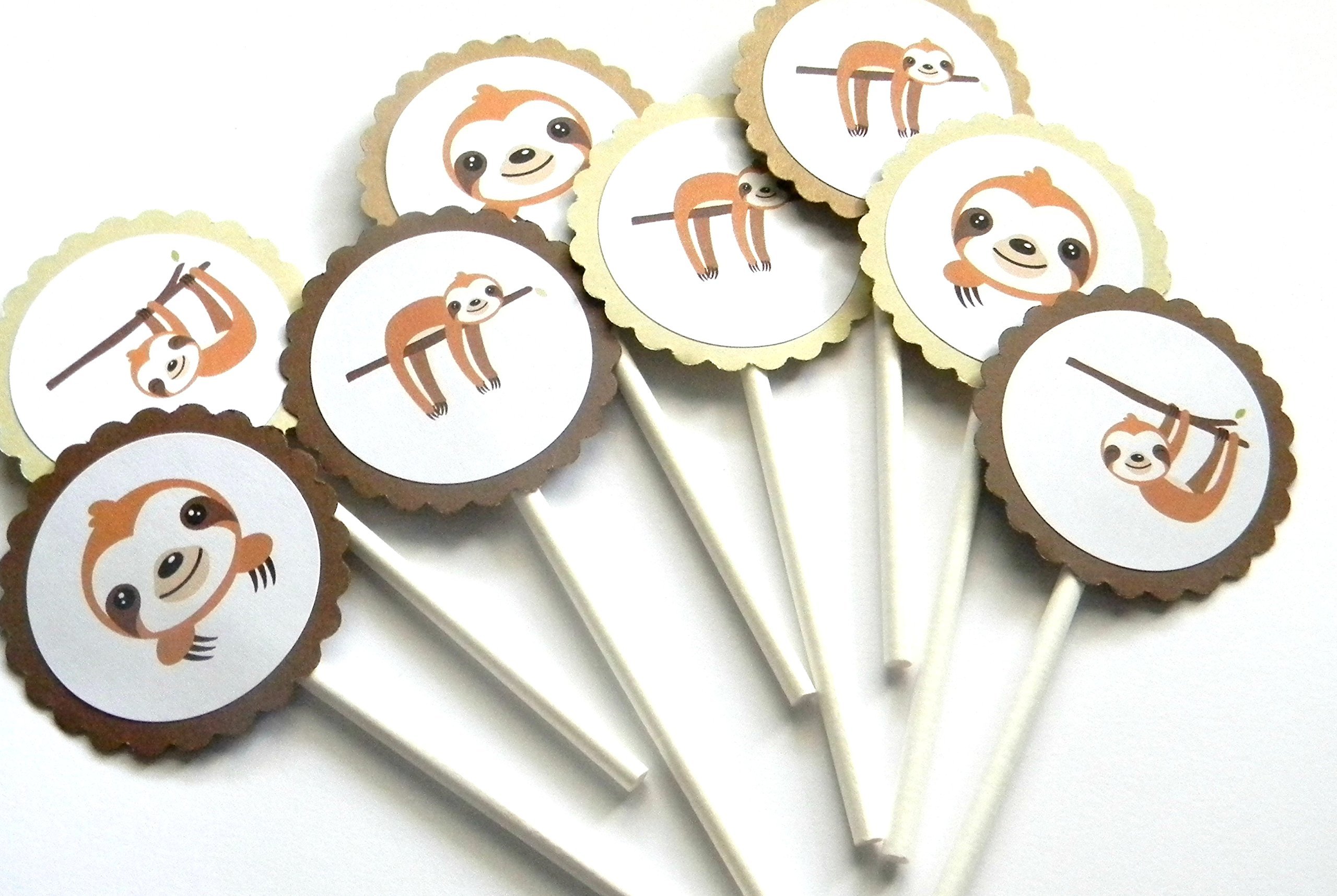 12PCS Sloth Cupcake Toppers for Birthday Party Decorations - Cute Animal Cake Decorations for Baby Shower, Kids Party & Baking Supplies