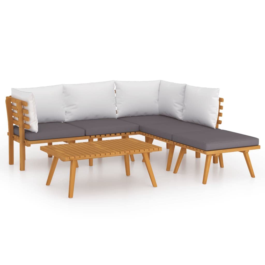 vidaXL 6-Piece Patio Lounge Set, Outdoor Sectional Sofa with Cushions & Coffee Table, Acacia Wood Backyard Furniture for Garden, Deck, Poolside Relaxation