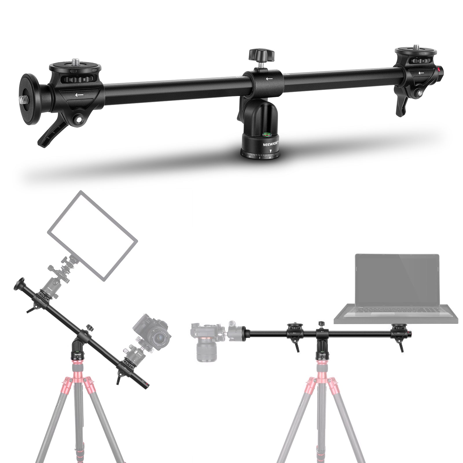 NEEWER 25/30 Inch 62cm/76cm Horizontal Tripod Center Axis - Professional Camera Tripod for DSLR, Video & Photography - Perfect for Travel, Vlogging & Studio Shoots