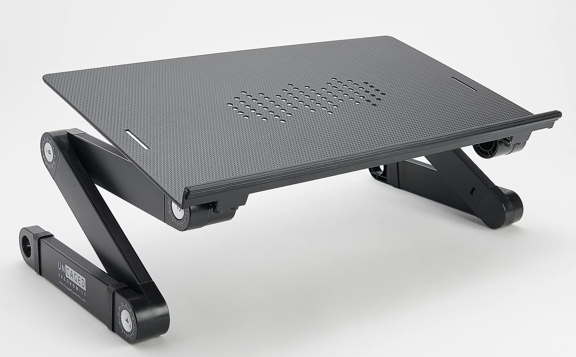 Uncaged Ergonomics Workez Adjustable Laptop Stand for Desk - Foldable Aluminum Laptop Riser with Height Adjustment & Cooling Function for Home Office, Bed, or Workspace (XL-Black)