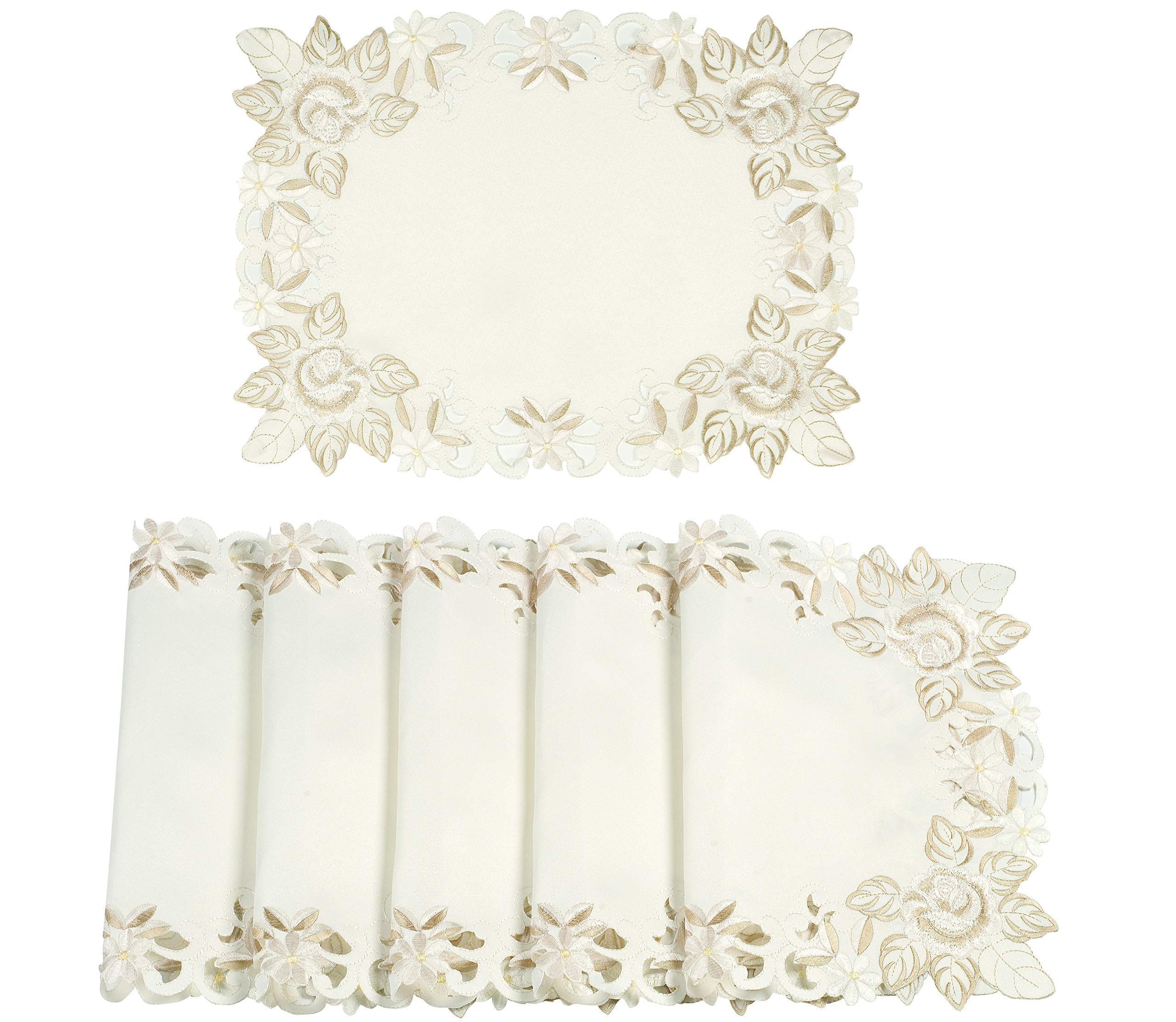 Handmade European Embroidered Placemats - Vintage Wedding Table Decor Set of 6 - Elegant Dining Room Accessories for Home, Party & Special Occasions
