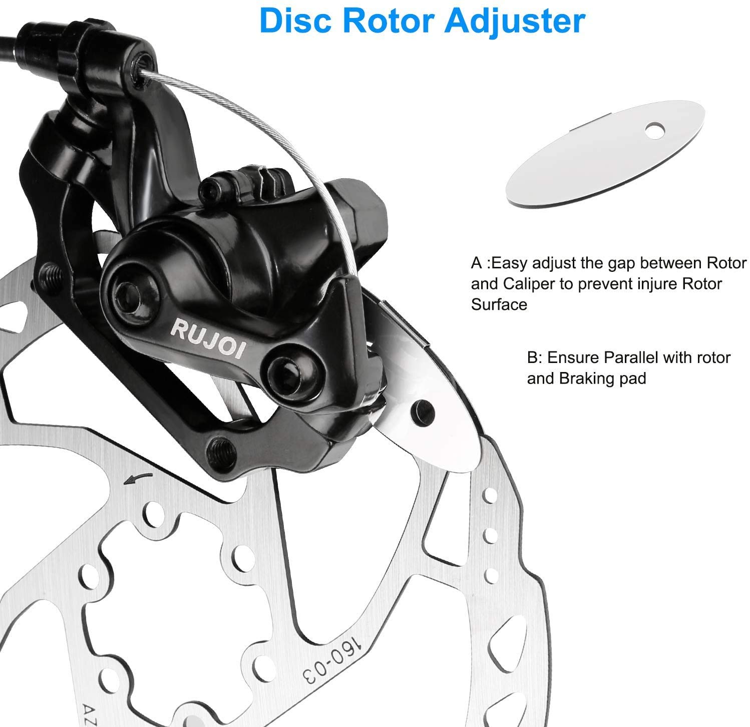 RUJOI Hydraulic Disc Brake Kit for Bikes - Aluminum Oil Pressure Caliper & Alloy Brake Lever with 160mm Rotor - Perfect for MTB, Ebike, Folding Bike, Scooter & Fat Bike - Ideal for Mountain Trails, Commuting & Off-Road Adventures