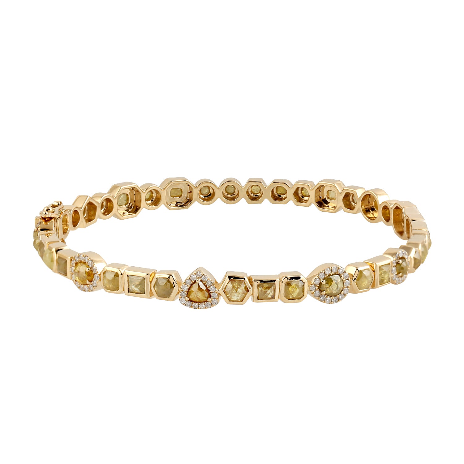 18K Yellow Gold Bezel Set Ice Diamond Wedding Bangle Bracelet for Women - Elegant Bridal Jewelry Gift for Anniversary, Engagement & Special Occasions