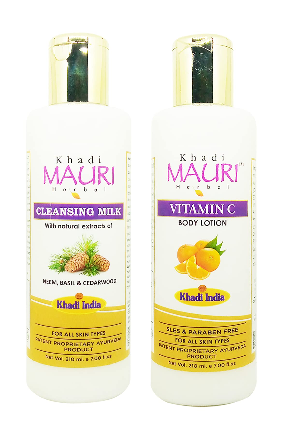 Khadi Mauri Vitamin C & Cleansing Body Lotion - Pack of 2 (420 ml) | Brightening & Hydrating Moisturizer for Glowing Skin | Perfect for Daily Use & Post-Shower Hydration