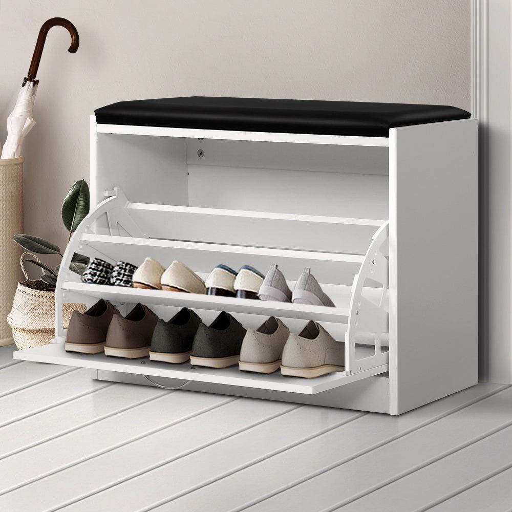 Artiss White Shoe Cabinet Bench with 15-Pair Storage - Slim Entryway Organizer with Drawers for Shoes, Boots & Accessories - Perfect for Hallway, Bedroom & Closet Organization