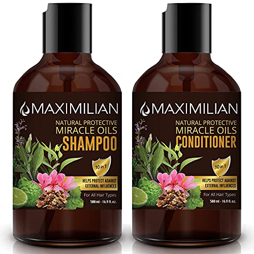 MAXIMILIAN All Natural Shampoo & Conditioner Set - Deep Cleansing with 10 Hair Oils & Provitamin B5 - Vegan, Scented Hair Care (2 x 16.9 Fl Oz) for Dry, Damaged Hair - Perfect for Daily Use & Hair Repair