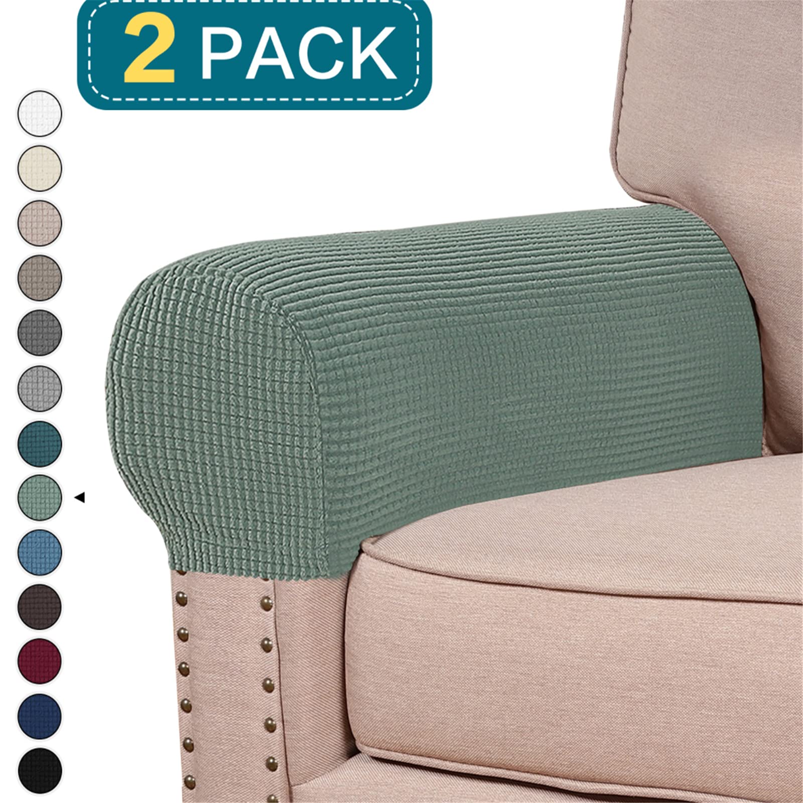 Stretch Spandex Armrest Covers for Chairs, Sofas, Recliners & Armchairs - 2 Pack (Pool Blue) - Soft & Durable Slipcovers for Home, Office & Living Room Furniture Protection