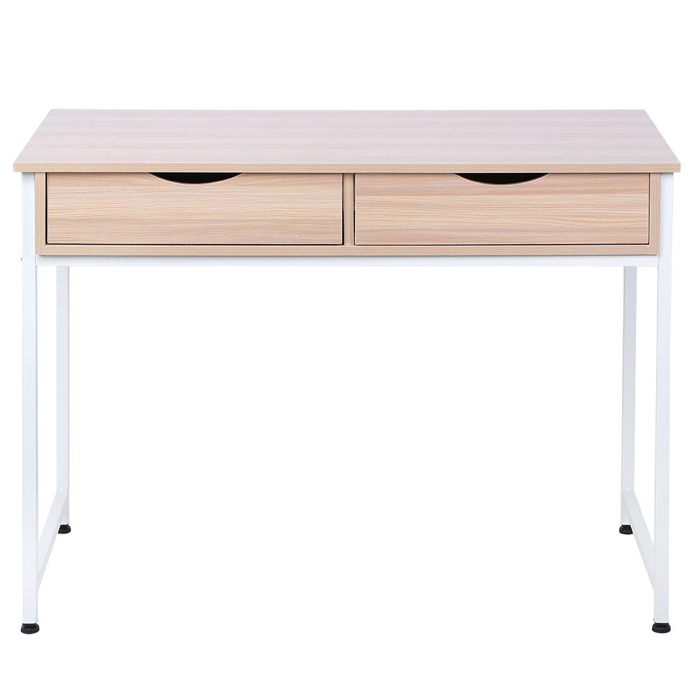EVTSCAN Wooden Computer Desk with Double Drawers, Modern Home Office Desk for Laptop & PC, Compact Study Table for Small Spaces in Living Room, Bedroom, or Dorm