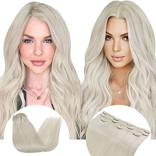 Premium Clip-In Human Hair Extensions - 9pcs 14 Inch & 3pcs 12 Inch White Blonde Real Hair - Natural Look for Volume & Length - Perfect for Parties, Weddings & Daily Styling