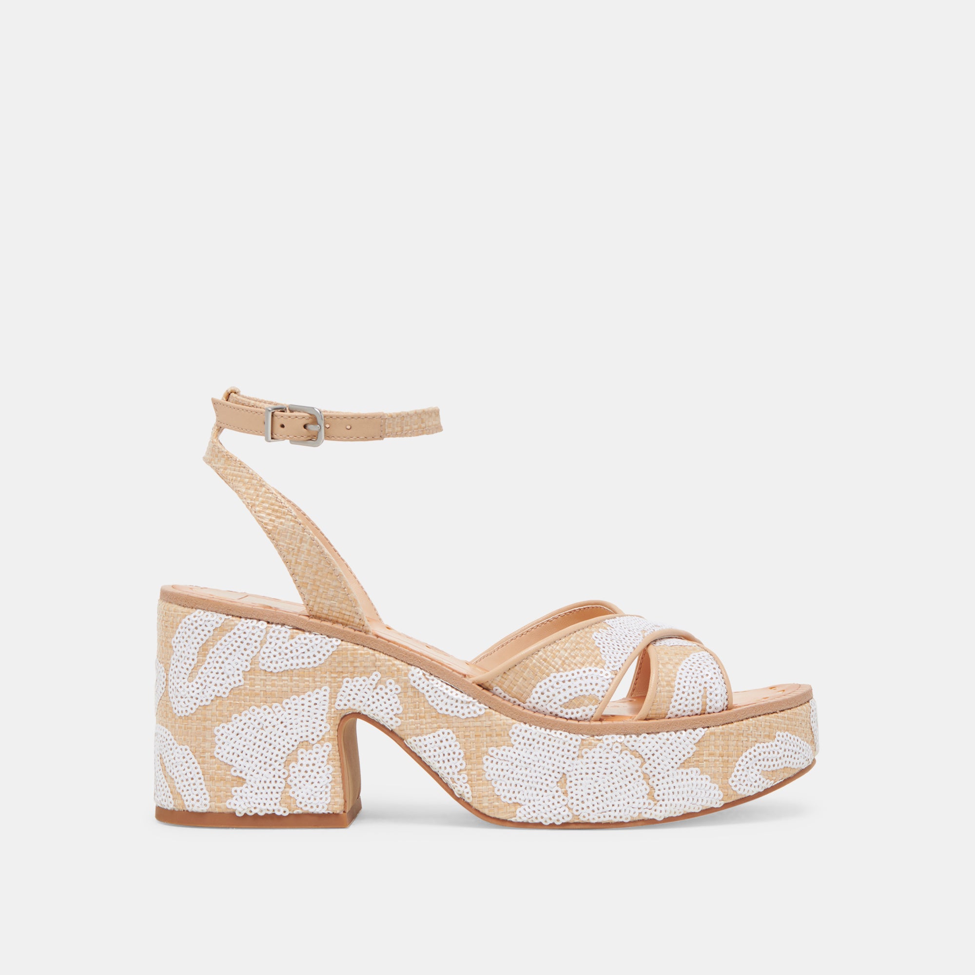 ENIKO Women's High Heels - Natural Multi Floral Sequin Party Pumps for Weddings, Evening Events & Special Occasions