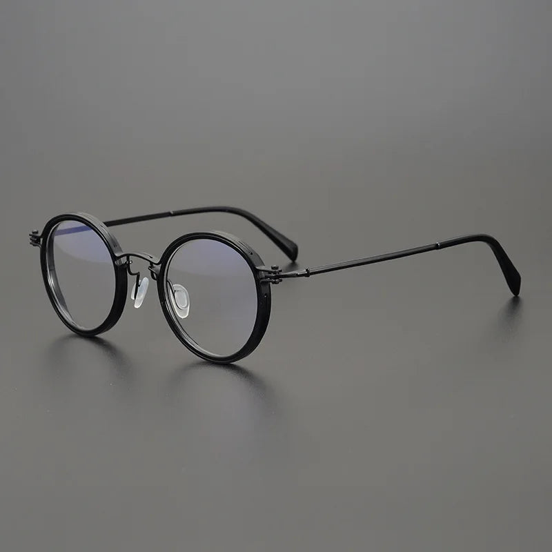 Stylish Unisex Black Titanium Acetate Round Eyeglasses - Lightweight Full Rim Frame for Men & Women - Perfect for Reading, Work, and Everyday Fashion