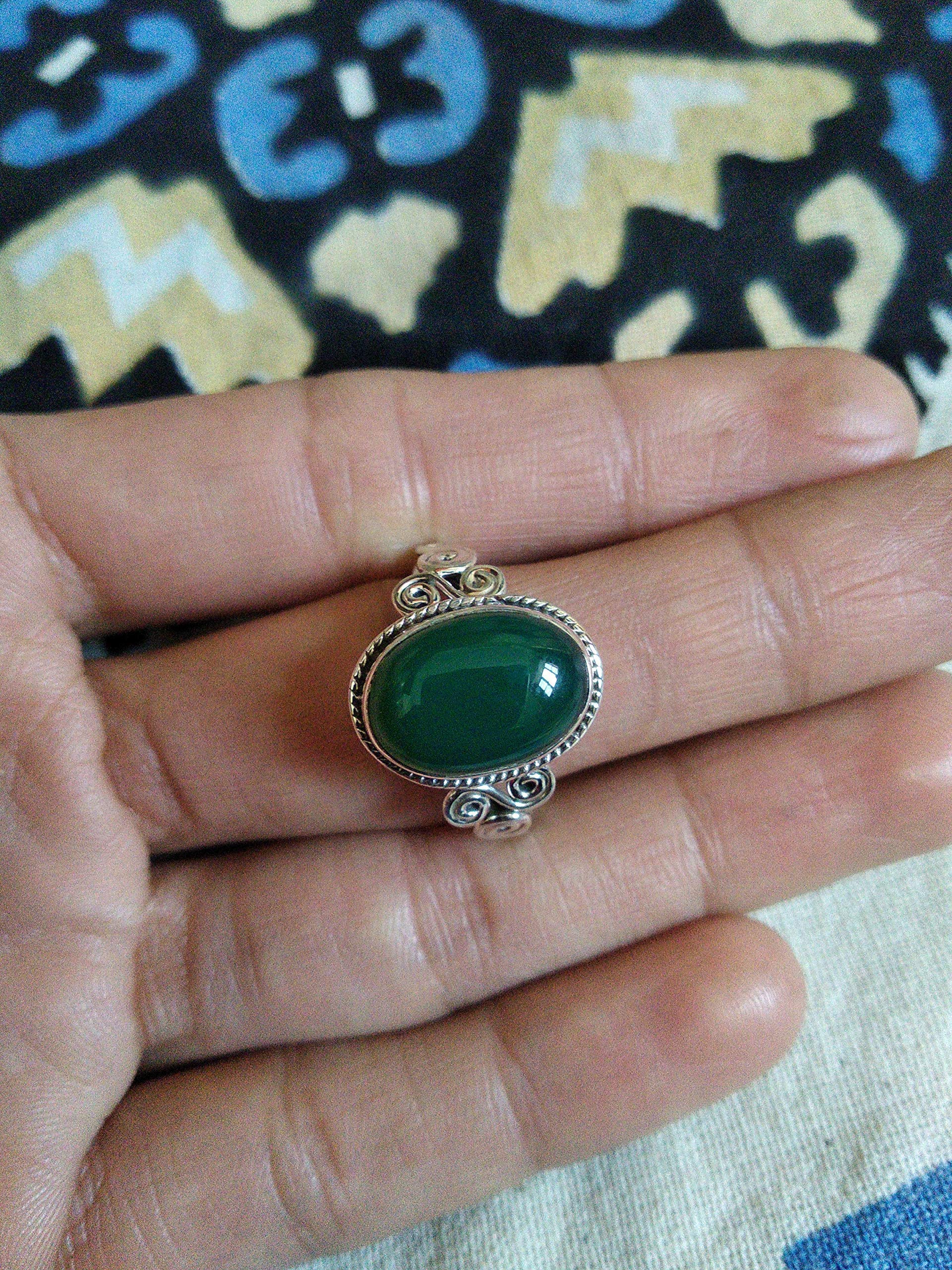 Green Onyx 925 Sterling Silver Ring | Oval Cabochon Meditation Jewelry | Perfect Birthday & Engagement Gift for Women | Fine & Casual Wear for Spiritual Healing & Everyday Elegance