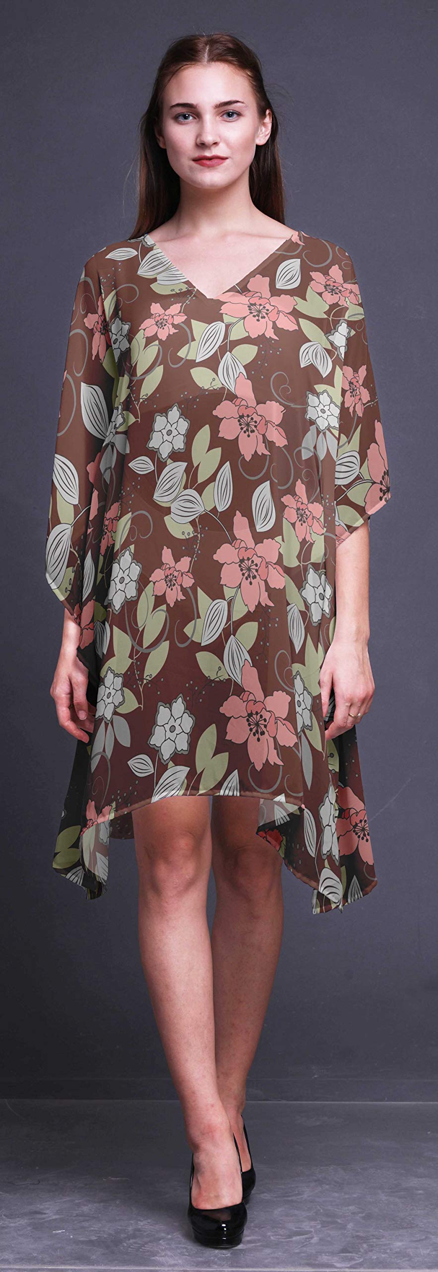 Bimba Women's Short Caftan Midi Dress - Beach Cover Up Swimwear, Summer Boho Kaftan for Poolside, Vacation & Resort Wear