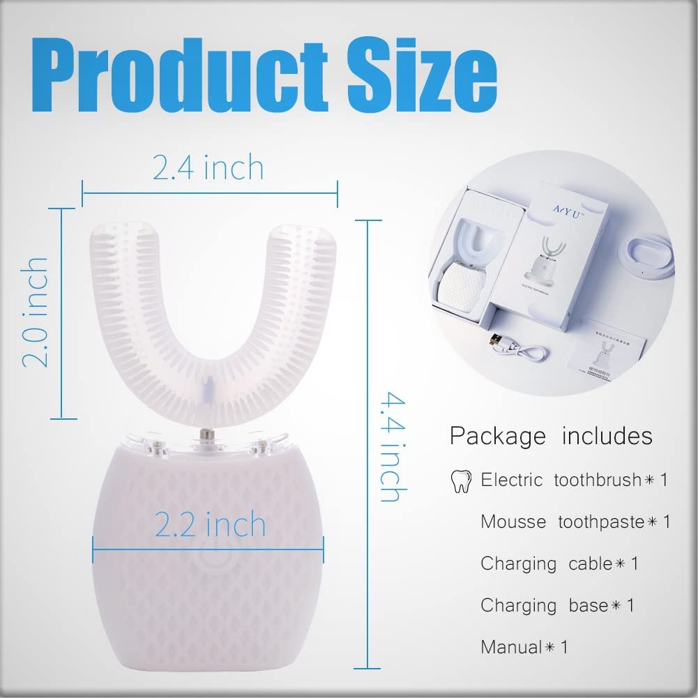 Ultrasonic U-Shaped Electric Toothbrush for Adults - 360° Full Mouth Cleaning with 30-Second Timer - Rechargeable & Washable for Travel & Home Use (White) - Perfect for Busy Professionals & Travelers