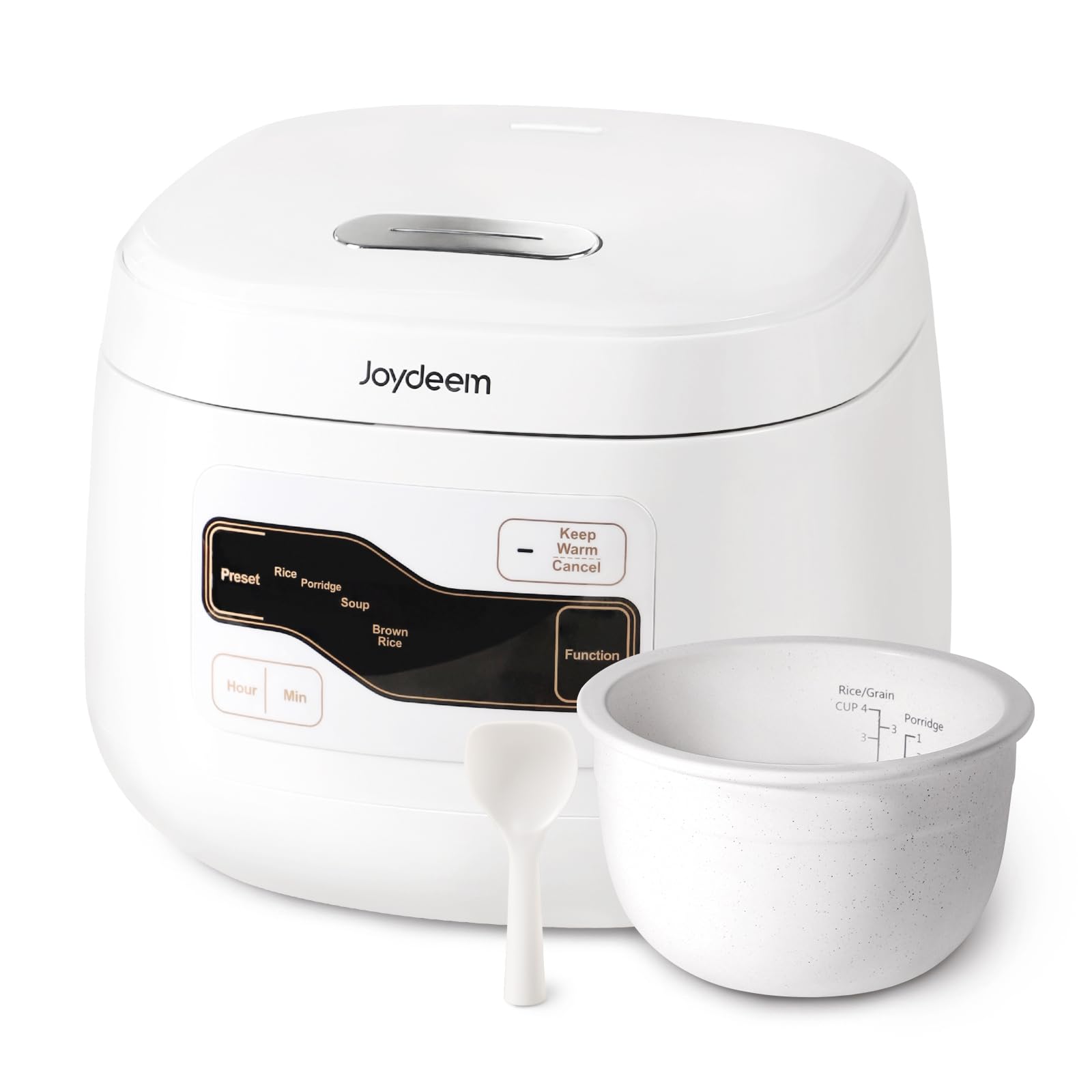 Joydeem 3-Cup Ceramic Rice Cooker FD20S-W - 2L White Electric Cooker with Pure Ceramic Inner Pot & 24H Delay Timer | Perfect for Small Families, Dorms, or Office Use
