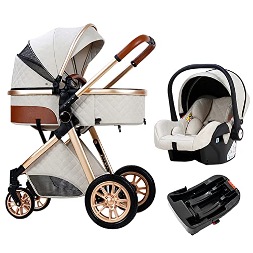 3 in 1 Baby Travel System - Lightweight Aluminum Frame Stroller with Reversible Seat, Portable Folding Design for Newborn to Toddler | Perfect for Shopping, Travel & Daily Walks (V9UD Creamy White-56)
