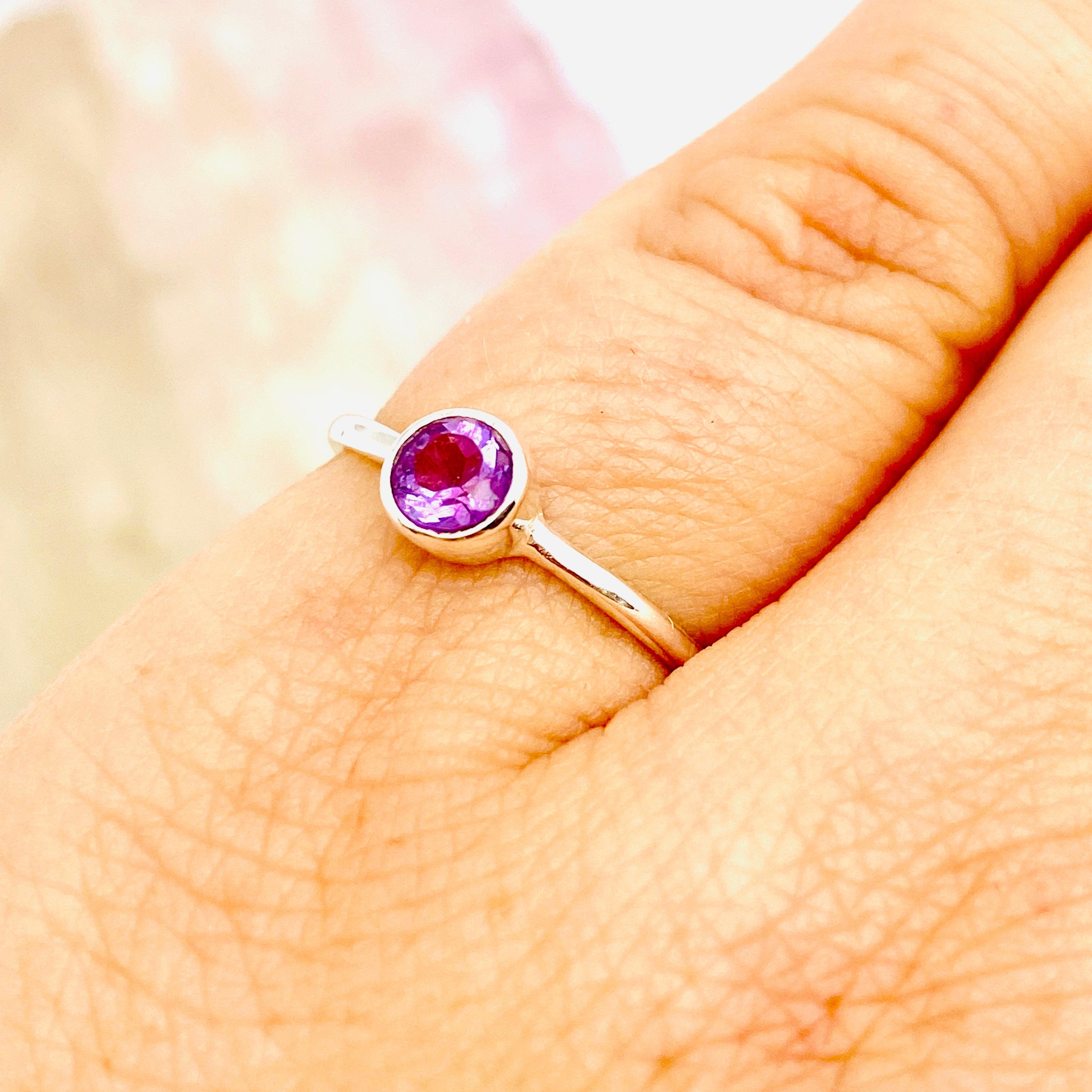 Amethyst Round Faceted Fine Band Ring R3754 AM - Elegant Purple Gemstone Jewelry for Women, Perfect for Weddings, Anniversaries & Special Occasions