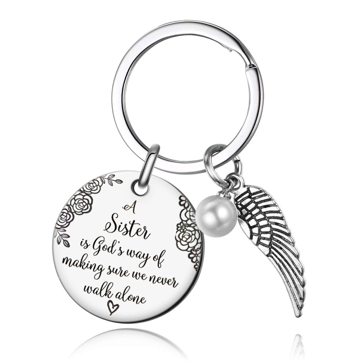 UOIPENGYI Sister Keychain - Best Friend Gift for Sisters, Inspirational Quote 'A Sister is God's Way of Making Sure We Never Walk Alone' - Perfect for Birthdays, Christmas & Everyday Carry