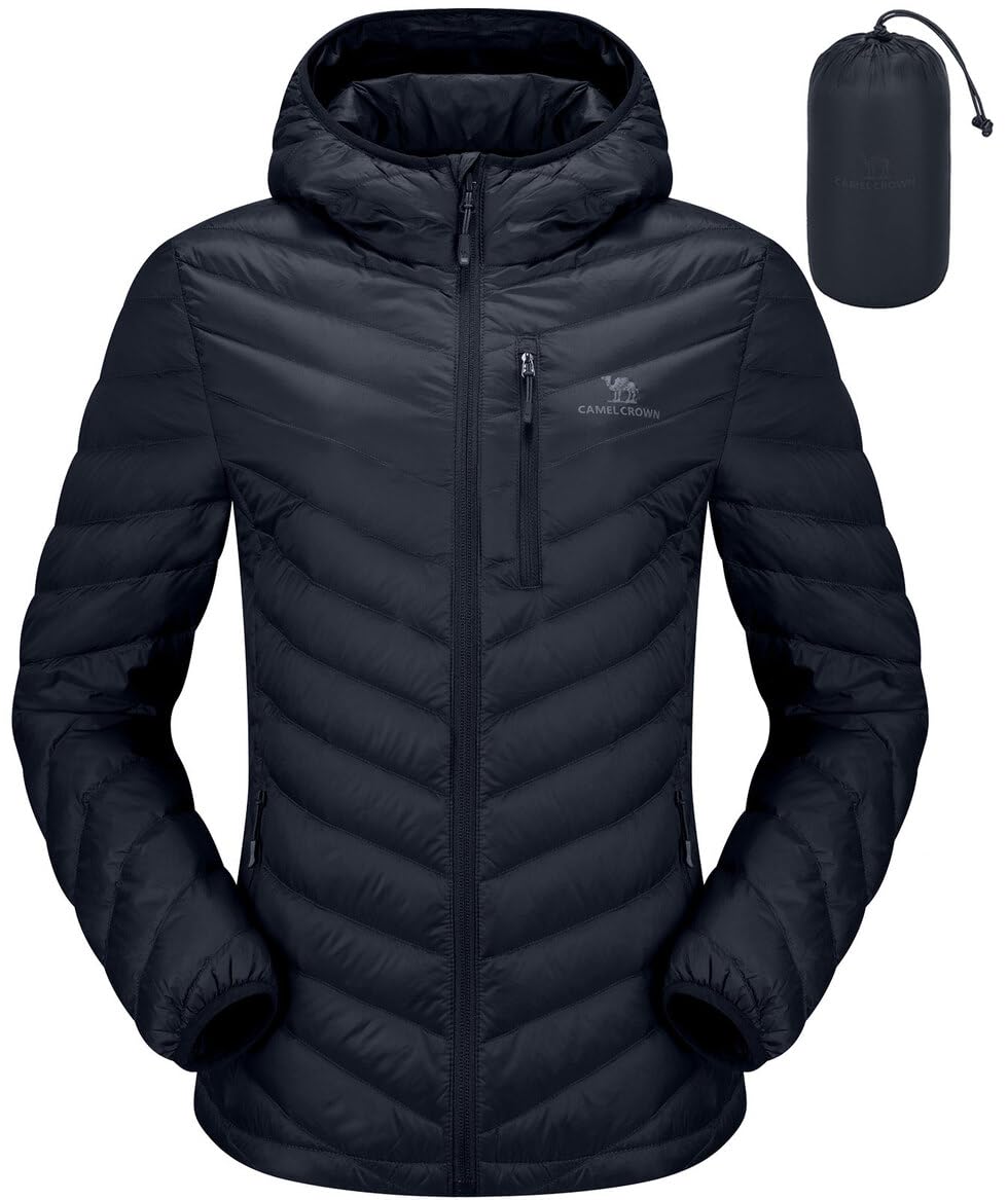 CAMEL CROWN Women's Lightweight Packable Down Puffer Jacket - Quilted Winter Coat with Hood & Chest Pocket for Outdoor Activities, Travel, and Cold Weather