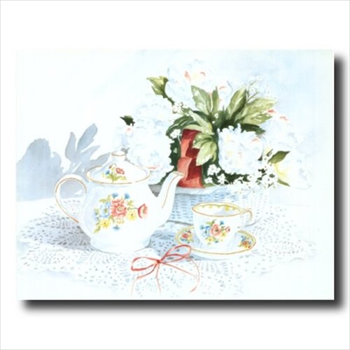 Victorian Tea Pot and Cup Floral Art Print in Black Frame - Perfect for Kitchen, Dining Room, or Tea Party Decor