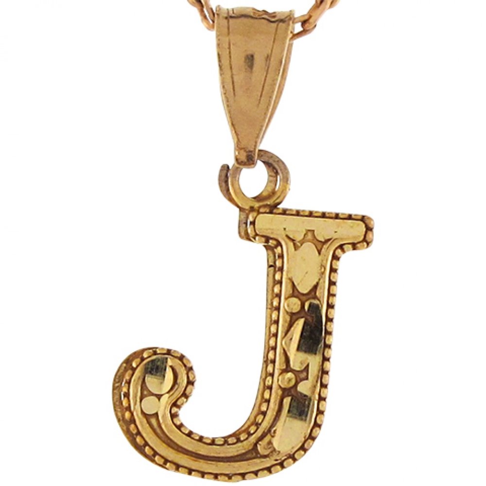 14K Real Yellow Gold Diamond Cut Letter J Charm Pendant - 1.29cm Cute Jewelry for Women - Perfect for Gifts, Layering Necklaces & Everyday Elegance