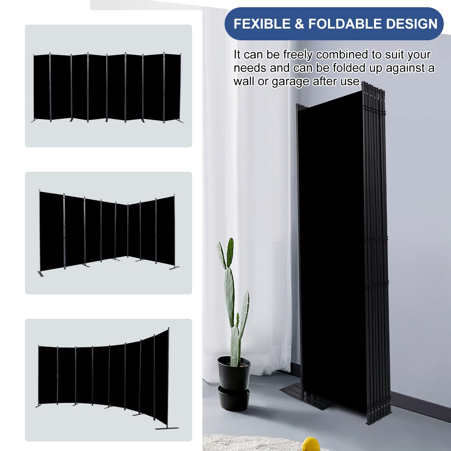 8 Panel Room Divider & Folding Privacy Screen - Freestanding Fabric Partition for Office, Bedroom, Studio & Dorm | Perfect for Creating Private Spaces, Home Decor & Room Separation