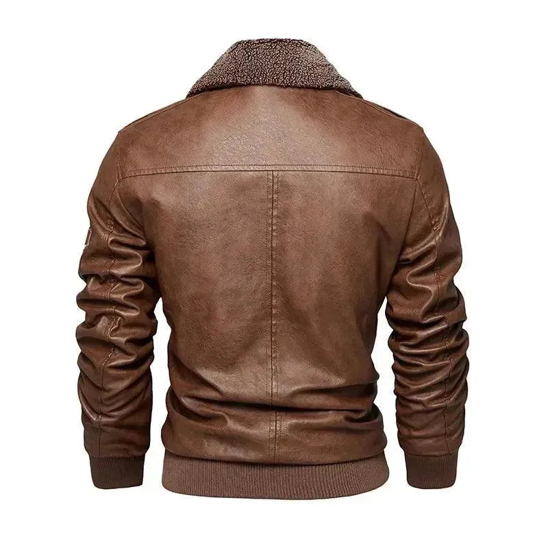 Men's Fleece-Lined Leather Trucker Jacket - Warm Winter Coat for Casual Outdoors & Motorcycle Riding
