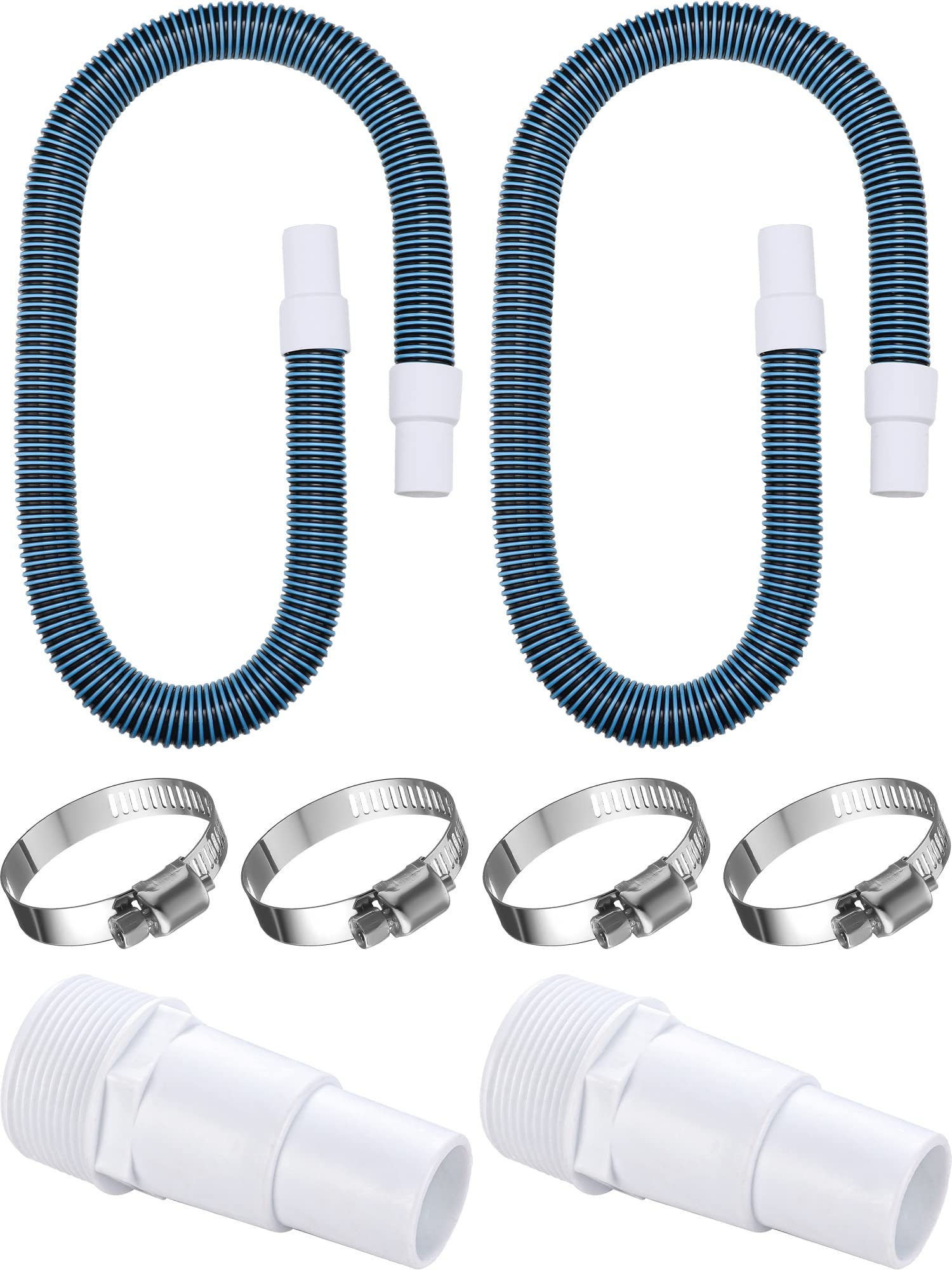 Jadive 2 Pack 1.5 Inch Swimming Pool Filter Hose Replacement Kit - 59 Inch Long Universal Pool Vacuum Hose with 1.25/1.5 Inch Combo Adapter, Clamps & Tape - Compatible with Above Ground Pools (Dark Blue) - Perfect for Pool Maintenance, Cleaning & Vacuuming