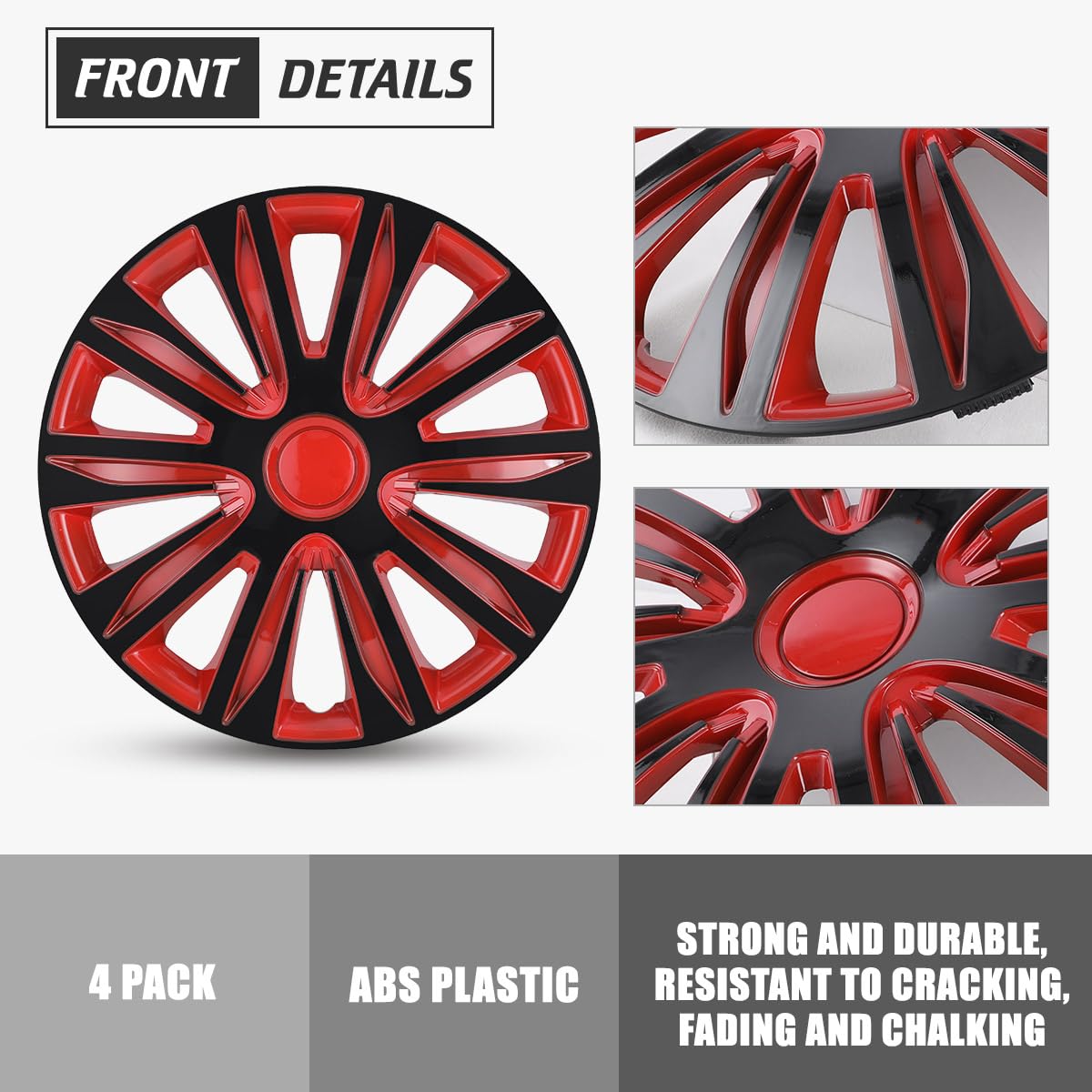 Universal 14 Inch Hubcaps - Snap On Wheel Rim Covers for Cars, Pickup Trucks & SUVs (4 Pack, Black & Red Lacquer) | Durable Replacement Exterior Accessories for R14 Wheels | Perfect for Road Trips, Daily Commutes & Vehicle Protection
