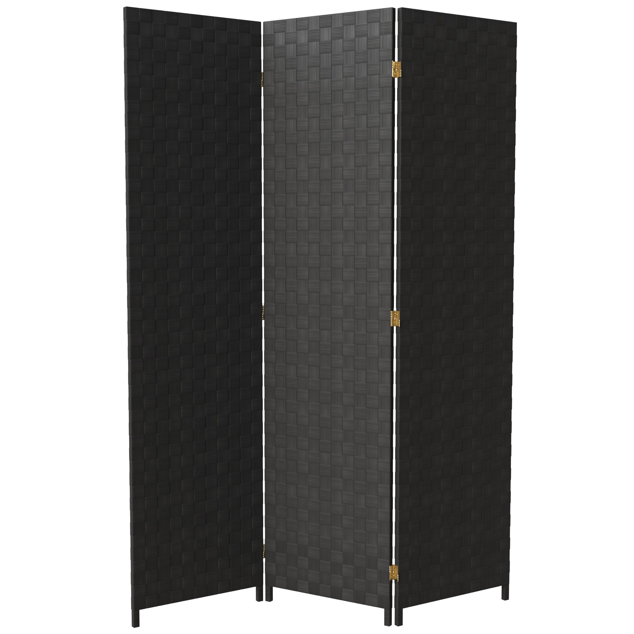6 ft Tall Black Woven Fiber Outdoor Room Divider - All Weather 3 Panel Red Lantern Design for Patio, Garden, and Backyard Privacy