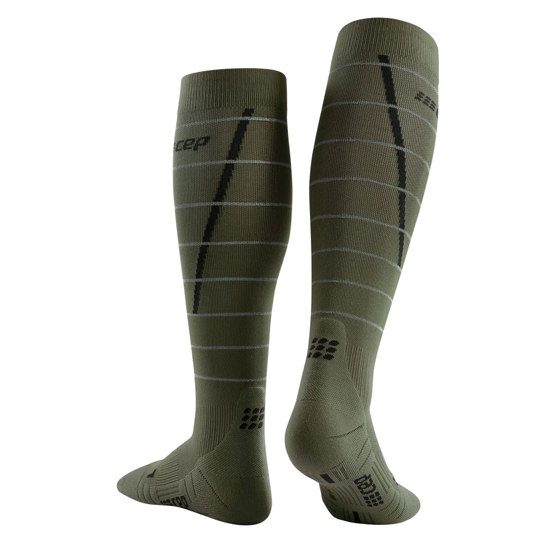 Reflective Compression Socks for Men - High Performance Tall Athletic Socks with Reflective Strips (Green) - Ideal for Running, Cycling & Nighttime Workouts