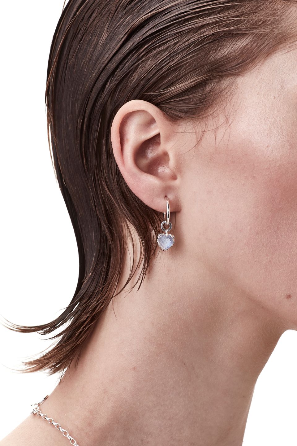 Love Anchor Heart Moonstone Semi Hoop Earrings - Dainty Boho Jewelry for Women - Perfect for Date Night & Beach Weddings