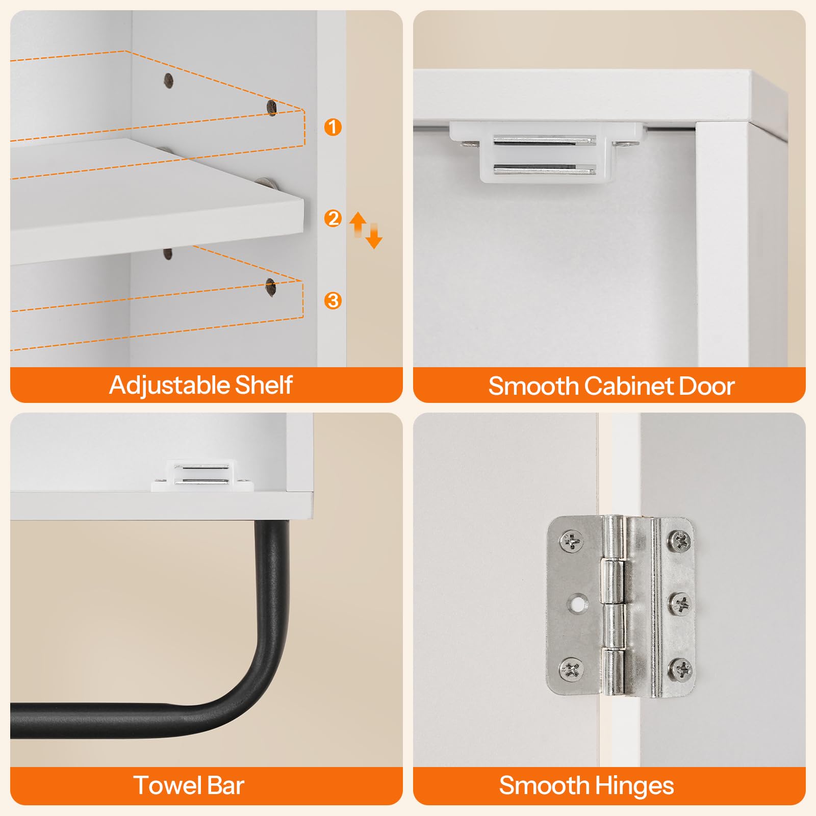 HOOBRO White Wall-Mounted LED Lighted Medicine Cabinet with Mirror - Adjustable Shelf, Storage Space, 2 Power Outlets & USB Charging Station - Perfect for Bathroom, Bedroom or Vanity Organization