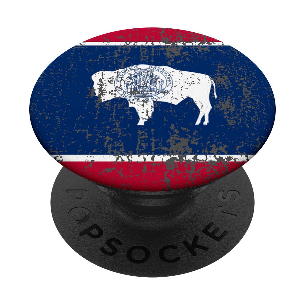 Wyoming Flag PopSocket Grip with Buffalo Design - Red, White & Blue Swappable PopGrip for Phones & Tablets - Perfect for Travel, Work, and Everyday Use
