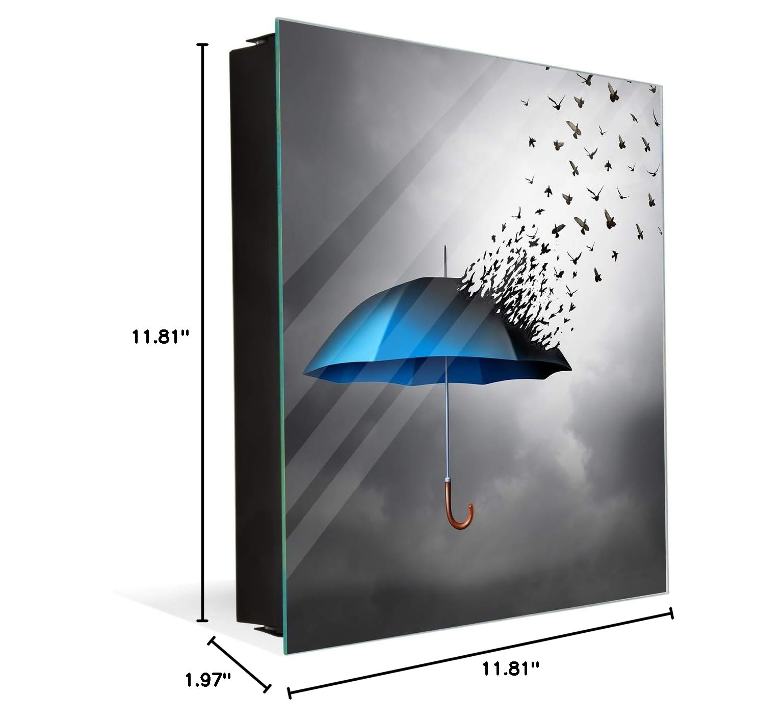 Concept Crystal 50 Key Lock Box with Decorative Glass Panel - Secure Key Storage Organizer for Home & Office - K10 Flying Birds Umbrella Design - Perfect for Entryway, Hotel, and Rental Property Management