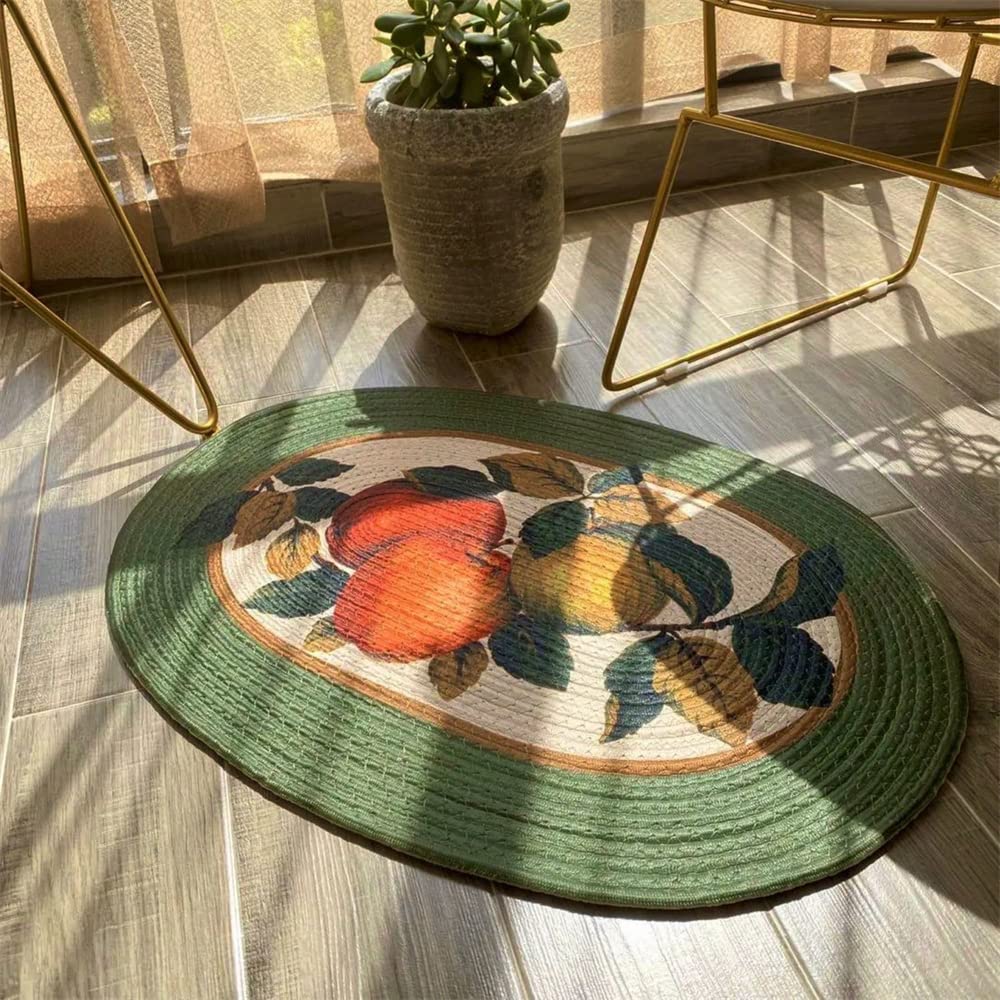 Oval Hand Woven Floor Mat - Absorbent Anti-Slip Bathroom Rug | Non-Slip Kitchen Mat, Pet Mat & Double Sided Door Mat with Fruit Design - Perfect for Entryway, Spa, Laundry Room & Home Decor