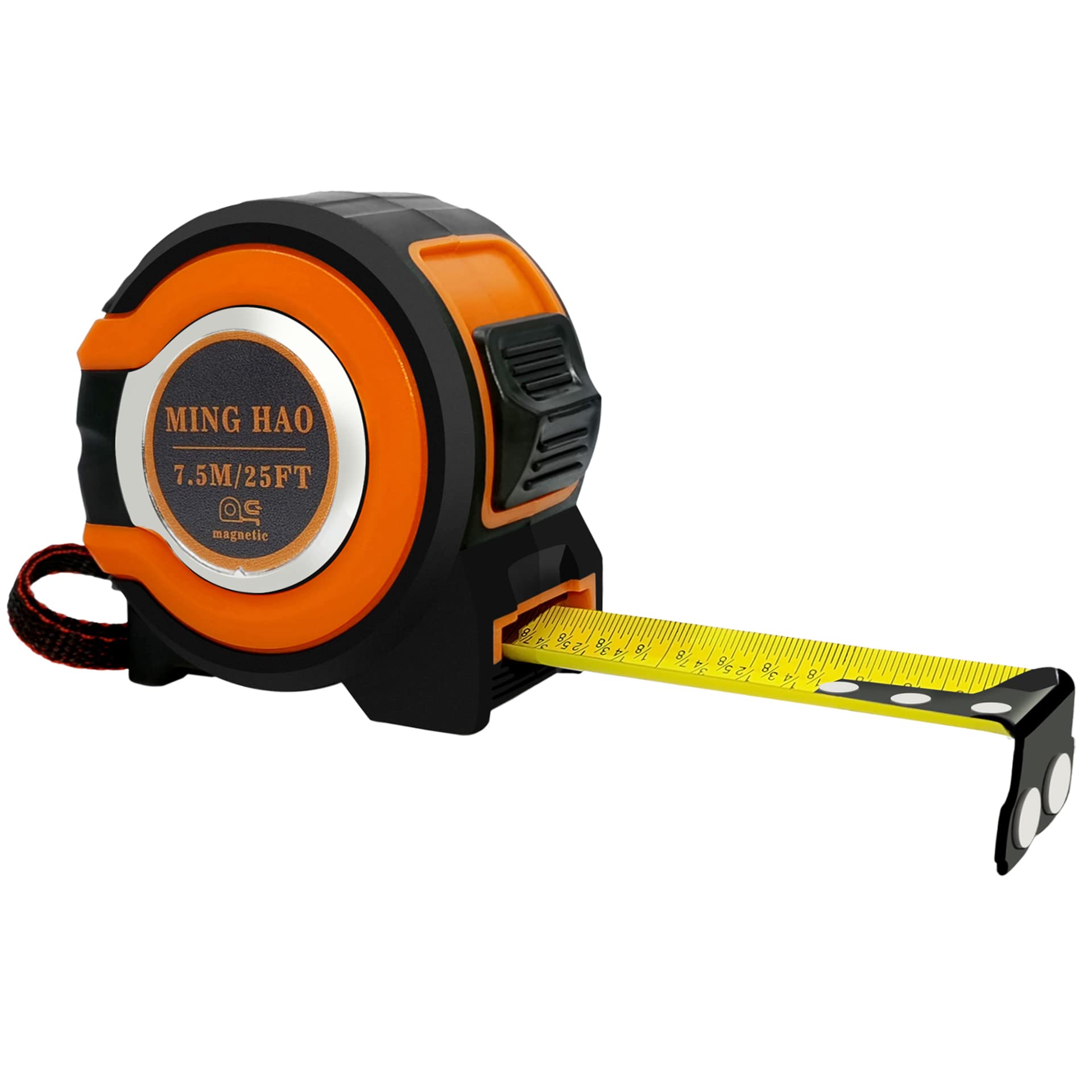 25 Ft Tape Measure with Easy-Read Fractions, Magnetic Hook & Finger Lock - Durable Shock-Absorbent Rubber Case for Construction, DIY Projects & Home Improvement