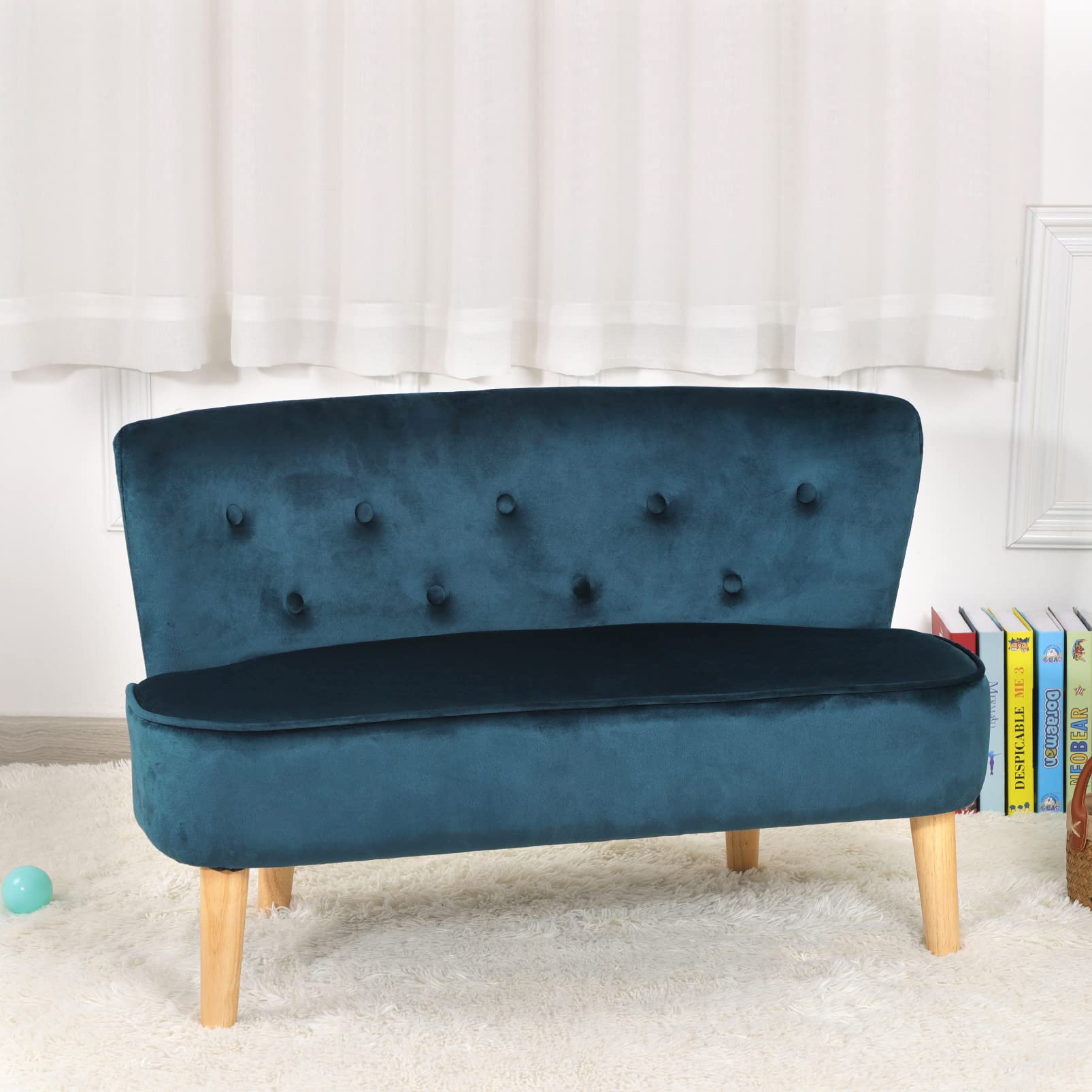 2-Seat Kids Sofa Couch with Soft Velvet Fabric & Sturdy Wooden Frame - Toddler Furniture for Ages 3-6 - 35.6