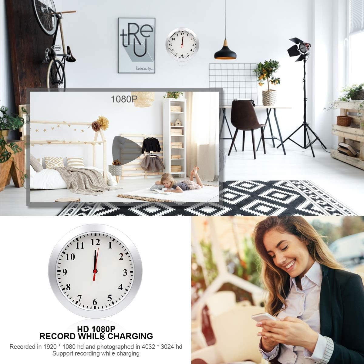 Hidden Spy Camera Wall Clock - 1080P HD WiFi Wireless Security Camera with Motion Detection Alarm, Mini Video Recorder for Home & Office Surveillance (No Audio) | Ideal for Nanny Monitoring, Elderly Care, and Business Security